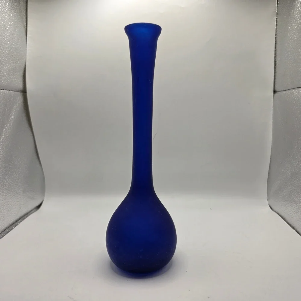 Cobre Inc Cobalt Blue Frosted Recycled Glass Bud Vase Made in Mexico 10 Inch
